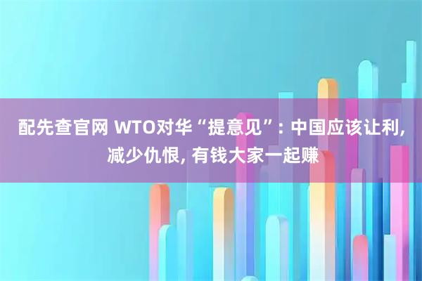 配先查官网 WTO对华“提意见”: 中国应该让利, 减少仇恨, 有钱大家一起赚