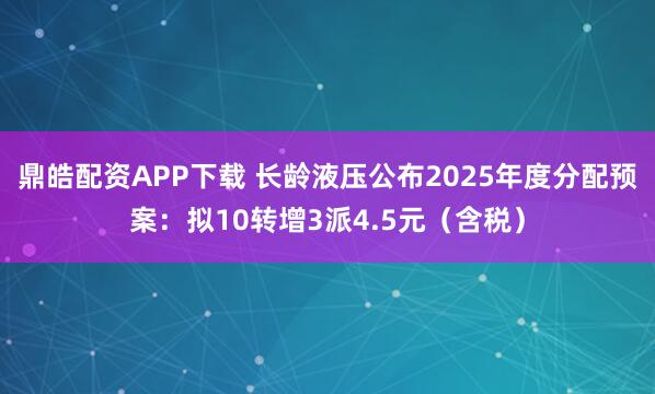 鼎皓配资APP下载 长龄液压公布2025年度分配预案：拟10转增3派4.5元（含税）